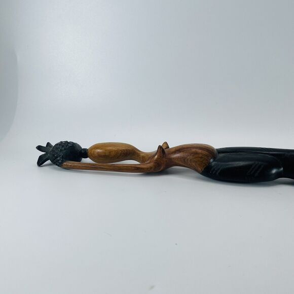 Caribbean African Folk Art Carved Wooden Woman Carrying Basket On Head VTG 20in - Picture 6 of 10